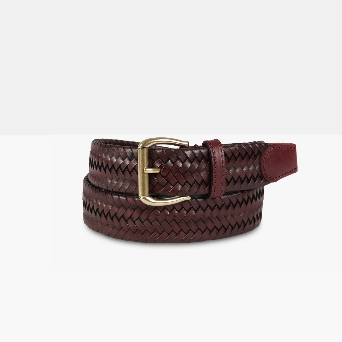 SOEUR Wavy Braided Edge Leather Belt, Brown, S