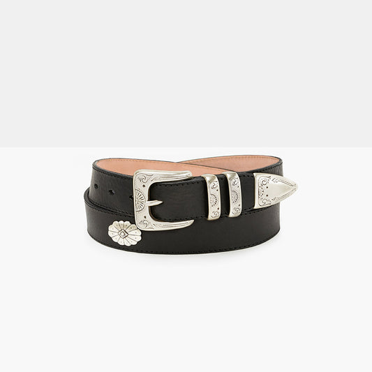 VENICE Black Vegetable Tanned Leather Belt