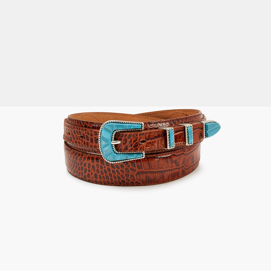 MARFA Cognac Printed Leather Belt