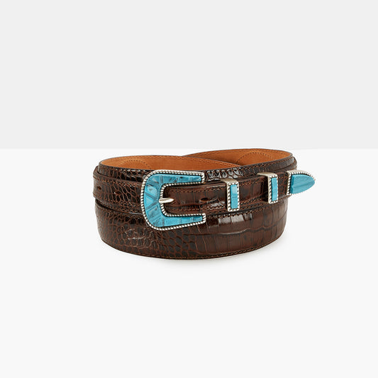 MARFA Dark Brown Printed Leather Belt